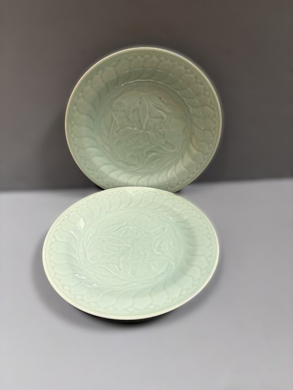 Vintage Celadon Fish / Koi Plates